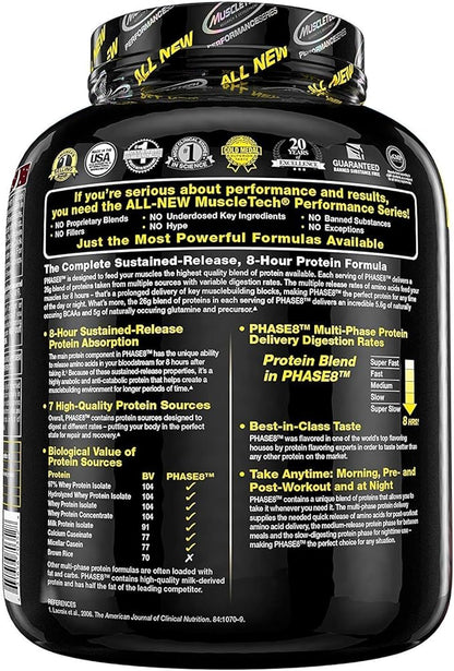 Whey Protein Powder | MuscleTech Phase8 Protein Powder | Whey & Casein Protein Powder Blend | Slow Release 8-Hour Protein Shakes | Muscle Builder for Men & Women | Chocolate, 4.6 lbs (50 Servings)