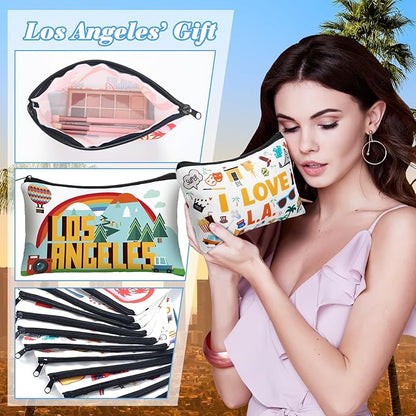 Reginary 12 Pack Cosmetic Bag Travel Souvenirs Gift Makeup Bag Lover Gifts Friendship Family Toiletry Storage for Women Vacation Traveller Trip(Los Angeles)