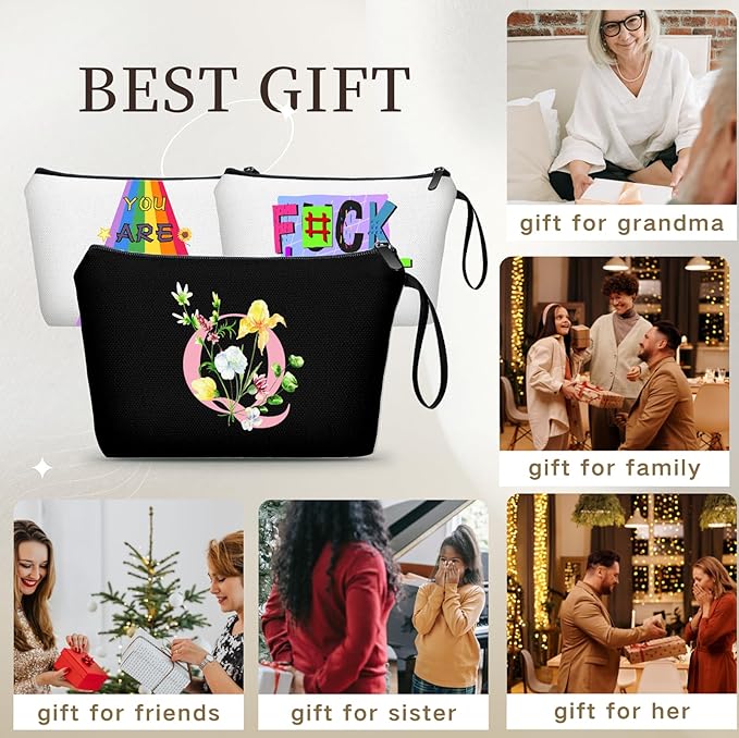 SEAMOON Women Birthday Unique Initial Funny Gifts for Teenage Girl Sister Friends Bridesmaid Personalized Travel Make up Cosmetic Bag with Mirror Valentines Mothers Day Christmas Graduation Q