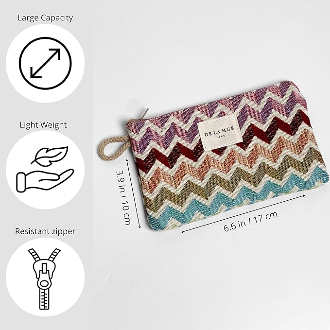 Medium Chevron Travel Size Toiletries Makeup Pouch – Travel Cosmetic Bag, Toiletry Organizer & Coin Purse for Women, Perfect Gifts for Her, Zipper Makeup Bag, Made in Barcelona, Spain
