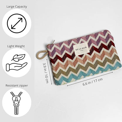 Medium Chevron Travel Size Toiletries Makeup Pouch – Travel Cosmetic Bag, Toiletry Organizer & Coin Purse for Women, Perfect Gifts for Her, Zipper Makeup Bag, Made in Barcelona, Spain