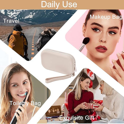 Portable Silicone Makeup Bag for Women, Small Travel Waterproof Toiletry Cosmetic Bag, Zipper Closure Organizer Makeup Case with Handle (Light Grey)