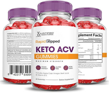 (10 Pack) Rapid Ripped Keto ACV Gummies Advanced Formula 1000MG Rapidripped Keto Gummies Apple Cider Vinegar Formulated with Pomegranate Beet Juice Powder B12 Vegan Non GMO 600 Gummys
