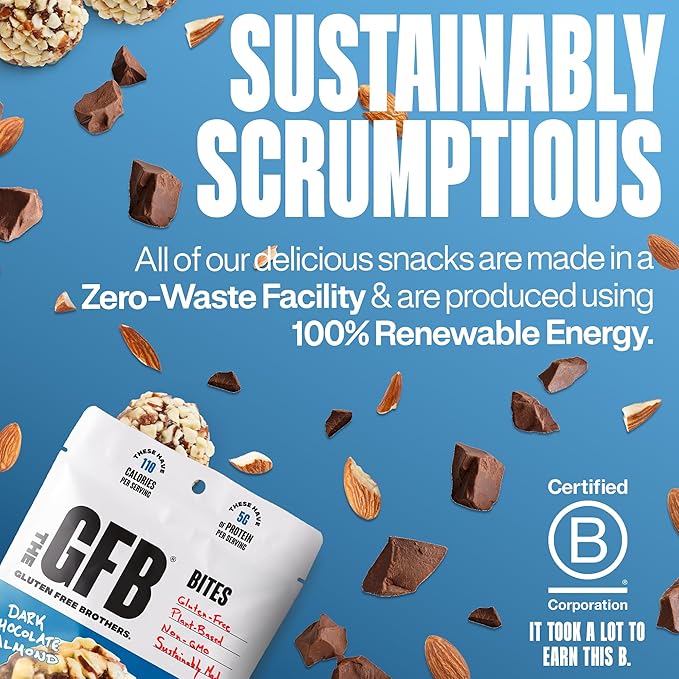 The Gluten Free Brothers Dark Chocolate Almond Bites - Gluten Free Protein Balls – Non GMO, Soy Free, Vegan – Snack Size Plant Based Protein Energy Balls, 4 Oz (6 Count)