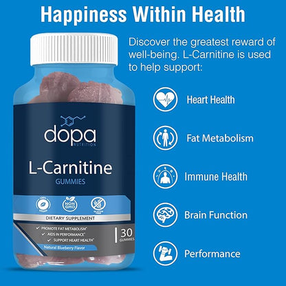 500mg L-Carnitine Gummies | L Carnitine Tartrate Pre Workout Supplement for Women and Men | Non-GMO, Vegan, Gluten-Free | Natural Blueberry Flavored Gummies… (60 Count)