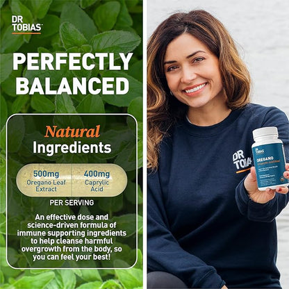 Dr. Tobias Oregano and Caprylic Acid Blend, Gut Flora Balance Complex, Intestinal Health & Immune Support with Herbs & Probiotics, Gut Health Supplements for Women & Men, 120 Capsules, 60 Servings