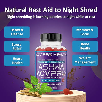 Ashwa ACV Pro Health - Sugar Free Apple Cider Vinegar Gummies, Ashwagandha Gummies, Advanced Keto ACV Gummies, Ashwagandha Supplements with Vitamin D, Stress Relief Supplement,1g Carbs Per Gummy Golo