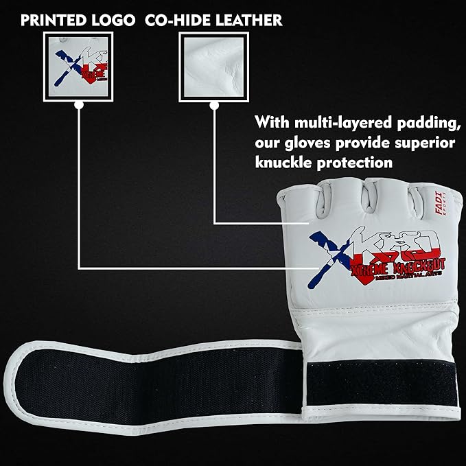Extreme Knockout MMA Gloves - Cowhide Leather Open Palm Gloves for Men & Women, Martial Arts, Kickboxing, Muay Thai, Boxing, Sparring, Grappling, Punching Bag MMA