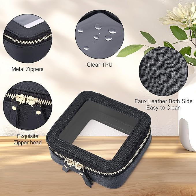 Small Makeup Bag Mini Clear Cosmetic Makeup Case & Toiletry Bag with Zipper Women's Purse Organizer & Car Essentials (Black, MINI-3)