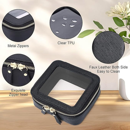 Small Makeup Bag Mini Clear Cosmetic Makeup Case & Toiletry Bag with Zipper Women's Purse Organizer & Car Essentials (Black, MINI-3)