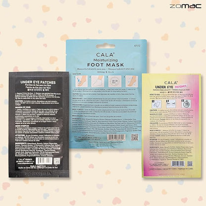 Face Mask Gift Set -10 Items- Cala Collagen, Cucumber, Aloe Vera, Vitamin C, and Hyaluronic Acid Face Masks, Eye Patches, and Foot Masks. Includes Gift Bag and Custom Shower Cap.
