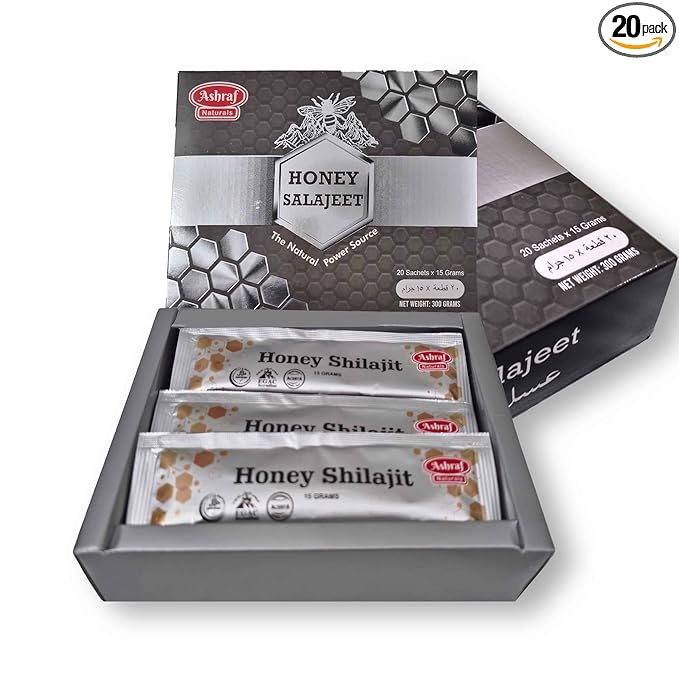 Natural Shilajit Honey Sticks 15 Gram Each 20 Sticks - Shilajit Resin with Pure Raw Honey, Fulvic Acid & Trace Minerals, Plant Based Nutrients for Energy, Vitality & Immune Support ||20 Sticks