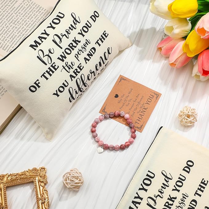 Tondiamo 6 Sets Thank You Gifts for Coworker Include 6 Natural Stone Bracelets 6 Cards 6 Canvas Makeup Bags May You Be Proud of the Work Employee Volunteer Nurse Week Appreciation