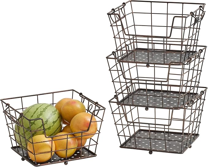 Gourmet Basics by Mikasa Ferme 4-Tier Metal Floor Standing Fruit/Home Storage Market Basket, Antique Black