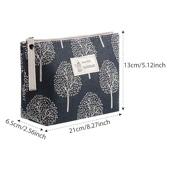 4 Pieces Canvas Cosmetic Bags Set Printed Makeup Bags with Zipper Multi-Functional Canvas Travel Pouch for Women Girls Vacation Travel Toiletry Bag, 4 Styles (Whale, Bear, Tree, Leave, Small)