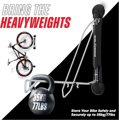 Steadyrack Bike Rack - Pivoting Mountain Bike Rack, Holds Up 77lbs, Fits 20"-29", 2.1"-2.8" Tires, Foldable Wall Mount for Space-Saving Storage Bicycle Hanger