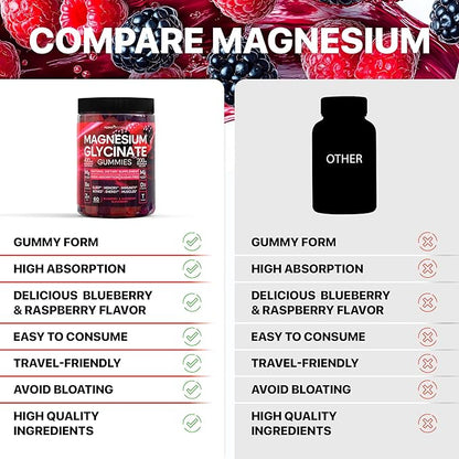 Magnesium Glycinate Gummies for Adults, Chewable Magnesium Gummy with Magnesium Glycinate 400mg, Malate 200mg, B6, Holy Basil - Magnesium Glycinate for Sleep Support - Sugar Free and Vegan