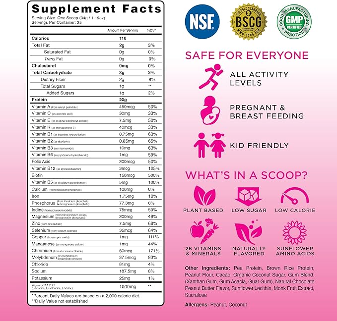 TRU Plant Based Protein Powder, BCAA, EAA, 20g Vegan Protein, 100 Calories, 27 Vitamins, No Artificial Flavors 25 Servings (Chocolate Peanut Butter)