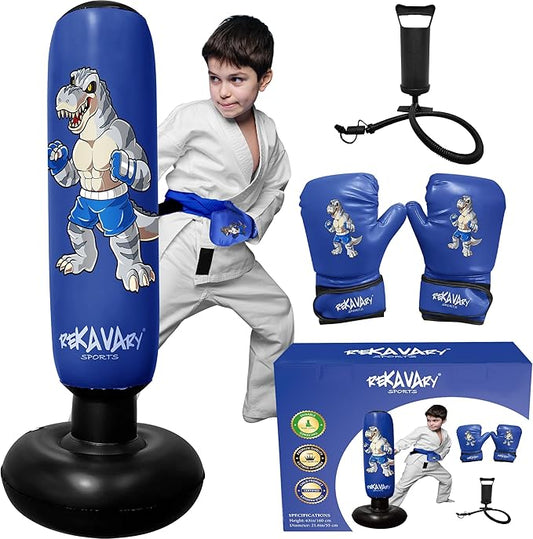 Punching Bag for Kids - 5' 3" Tall and Stable - Ninja Kids Inflatable Punching Bag Combo Kit with Kids Boxing Gloves, a Pump and Repair Kit. Boxing Bag for Immediate Bounce Back
