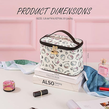 AmBealla Cosmetic Bag Large Makeup Bag Makeup Travel Case with Brush Holder, Canvas Organizer for Women, Toiletry Bag for Skincare & Beauty Tools Sweet Cute for Girls
