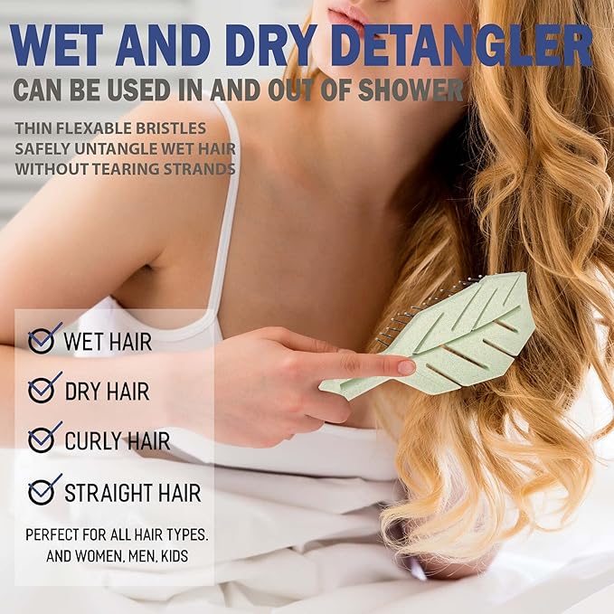 Fiora Naturals Hair Detangling Brush -100% Bio-Friendly Detangler hair brush w/Ultra-soft Bristles- Glide Through Tangles with Ease - For Curly, Fine, Women, Men, Kids, Toddlers, Wet and Dry Hair