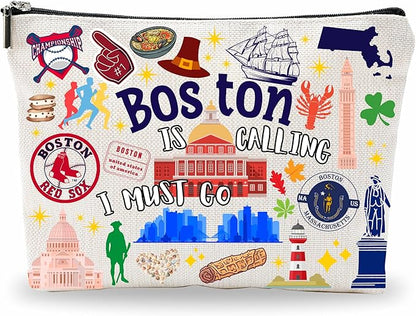 Boston Souvenirs Cosmetic Bags For Women，Boston Is Calling I Must Go, Makeup Organizer Bag, Toiletry Pouch, Small Travel Storage Bag, Boston Themed Gifts, Women Essentials - D08