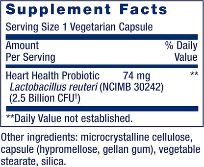 Life Extension FLORASSIST® Probiotic Heart Health, Lactobacillus reuteri 30242, Promotes Heart Health and Already Healthy Cholesterol Levels, Gluten-Free, Non-GMO, Vegetarian, 60 Capsules