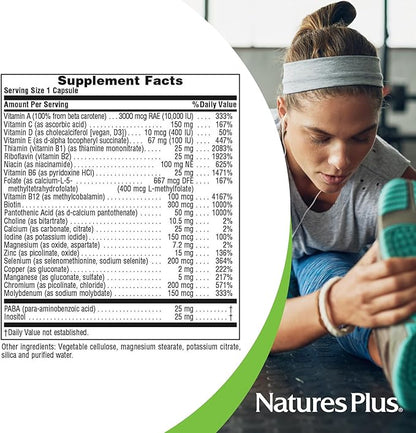 Natures Plus Ultra One Iron Free - 60 Easy to Swallow Capsules - High Potency Once Daily Multivitamin & Mineral Supplement - Natural Energy - Vegetarian, Gluten-Free - 60 Servings