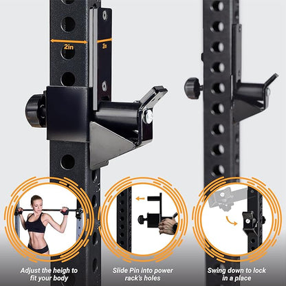 Yes4All Power Rack J-Hooks & Attachments – Heavy Duty Barbell Holders Compatible with 2x2 & 3x3 Power Racks for Home Gym