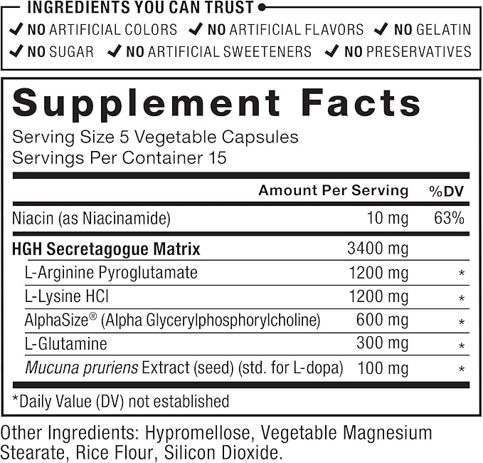 FORCE FACTOR Prime HGH Secretion Activator, 2-Pack, HGH Supplement for Men with AlphaSize to Help Trigger HGH Production, Increase Workout Force, & Improve Performance, 150 Capsules