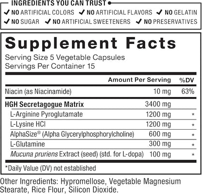 FORCE FACTOR Prime HGH Secretion Activator, 2-Pack, HGH Supplement for Men with AlphaSize to Help Trigger HGH Production, Increase Workout Force, & Improve Performance, 150 Capsules