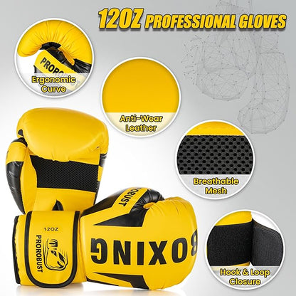 Prorobust Punching Bag for Adults, 4ft PU Heavy Boxing Bag Set with 12OZ Gloves for MMA Kickboxing Boxing Karate Home Gym Training (Unfilled)