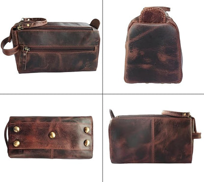 RUSTIC TOWN Buffalo Leather Toiletry Bag : Vintage Travel Shaving & Dopp Kit : for Toiletries, Cosmetics & More : Spacious Interior & Waterproof Lining : Compact, Fits Easily in Luggage