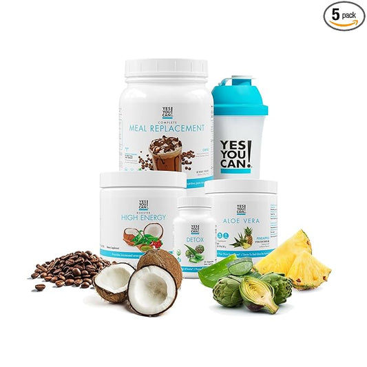 Yes You Can! Detox Plus Kit (Meal Replacement Coffee, Aloe Vera Pineapple) - Complete Meal Replacement Powder, High Energy Shake Booster, Aloe Vera Detox Supplement, Health Transformation