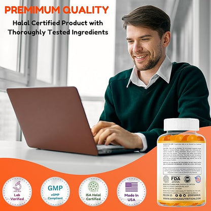 Vegan Omega 3 Gummies for Adults | No Fish Oil Burps | 60 Gummies | Plant Based w/Chia Oil, Algae | Omega 3 6 9 w/DHA, Vitamin C | for Brain, Cardiovascular & Immune Support Halal