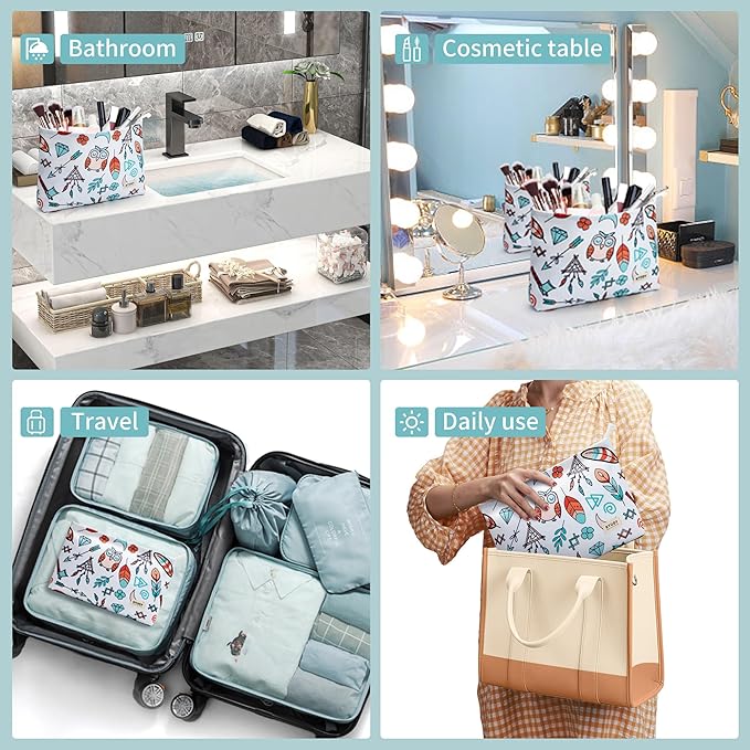 WLLWOO WLLWOO 2pcs Travel Make Up Bags-Cosmetic Bag Nylon Waterproof Large Wide Zipper Coin Purse Travel Toiletry Small Makeup Pouch For Women