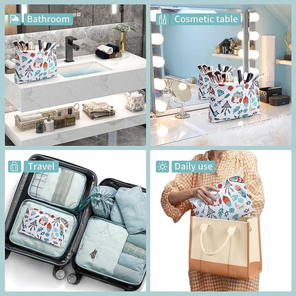 WLLWOO WLLWOO 2pcs Travel Make Up Bags-Cosmetic Bag Nylon Waterproof Large Wide Zipper Coin Purse Travel Toiletry Small Makeup Pouch For Women