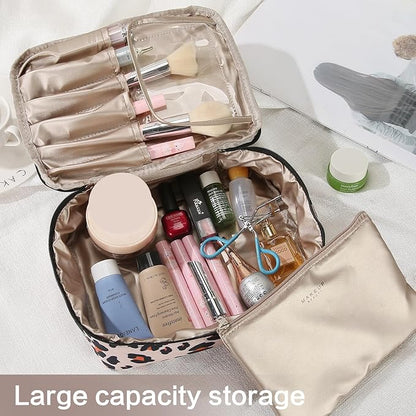 Travel Makeup Bag Cosmetic Bag Makeup Bag Toiletry bag for women and men (Pink Leopard)