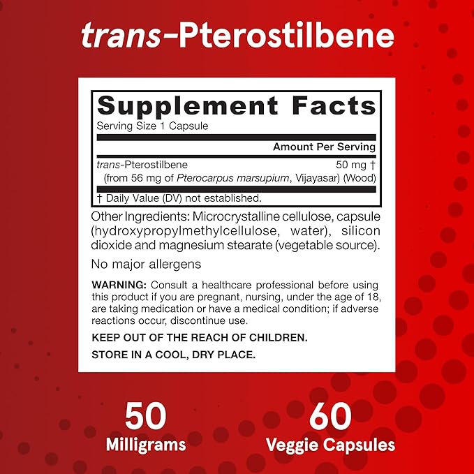 Jarrow Formulas Pterostilbene 50mg for Antioxidant Support, Dietary Supplement Supports Healthy Aging, 60 Veggie Capsules, 60 Day Supply