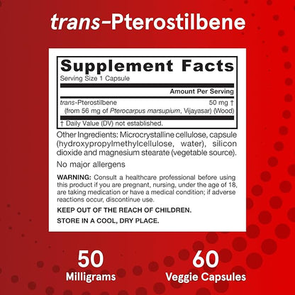 Jarrow Formulas Pterostilbene 50mg for Antioxidant Support, Dietary Supplement Supports Healthy Aging, 60 Veggie Capsules, 60 Day Supply