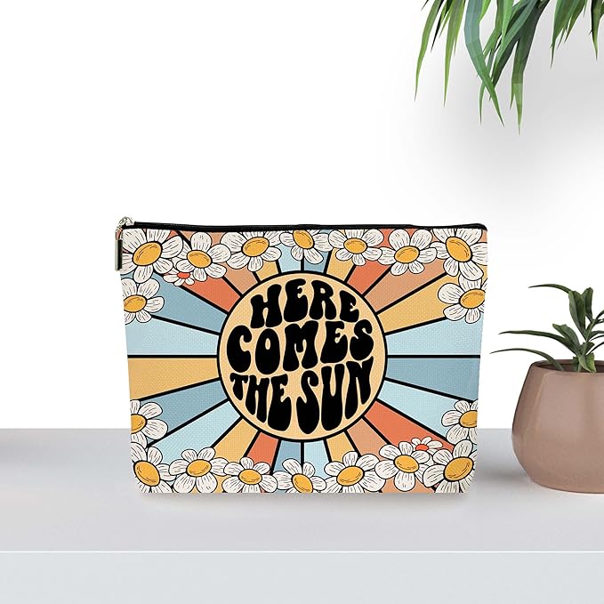 Boho Sunshine Inspirational Makeup Bag - Cute Yellow Accessories, Ideal Return Birthday Gifts for Women