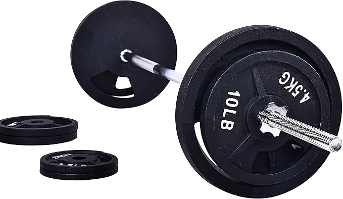 Signature Fitness Cast Iron Standard Weight Plates Including 5FT Standard 95-Pound Set (85 Pounds 10 Pounds