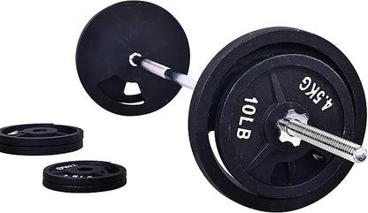 Signature Fitness Cast Iron Standard Weight Plates Including 5FT Standard 95-Pound Set (85 Pounds 10 Pounds