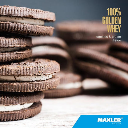 Maxler 100% Golden Whey Protein - 24g of Premium Whey Protein Powder per Serving - Pre, Post & Intra Workout - Fast-Absorbing Whey Hydrolysate, Isolate & Concentrate Blend - Cookies & Cream 2 lbs