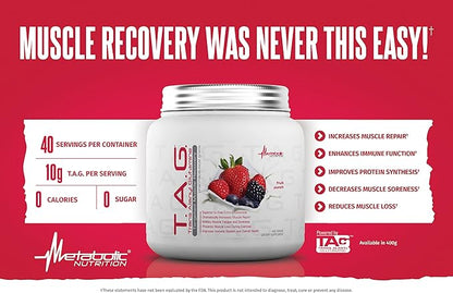 Metabolic Nutrition, TAG, Trans Alanyl Glutamine, 100% L-Glutamine Peptide Powder, Pre Intra Post Workout Supplement, 400 Grams (40 Servings) (Unflavored)