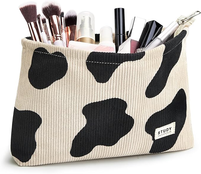 WLLWOO Makeup Bag-2pcs Cow Corduroy Cosmetic Bag Zipper Interior Waterproof Pencil Case Coin Purse Travel Toiletry Small Makeup Pouch For Women