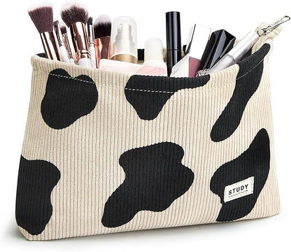 WLLWOO Makeup Bag-2pcs Cow Corduroy Cosmetic Bag Zipper Interior Waterproof Pencil Case Coin Purse Travel Toiletry Small Makeup Pouch For Women