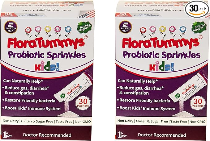 Probiotic Sprinkles for Kids: 30 Taste-Free, Powder Packets, Free of Food Allergens, Non-Dairy, Gluten Free, Sugar-Free, Non-GMO, Vegan