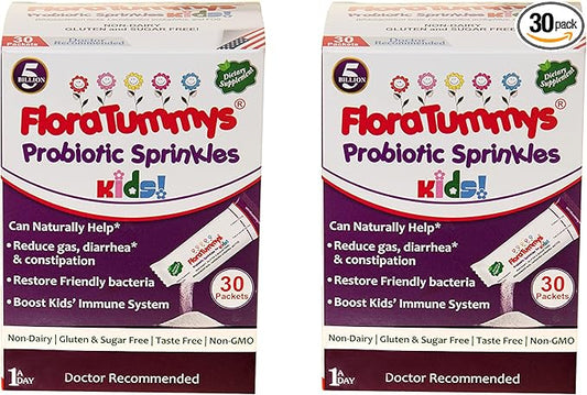 Probiotic Sprinkles for Kids: 30 Taste-Free, Powder Packets, Free of Food Allergens, Non-Dairy, Gluten Free, Sugar-Free, Non-GMO, Vegan