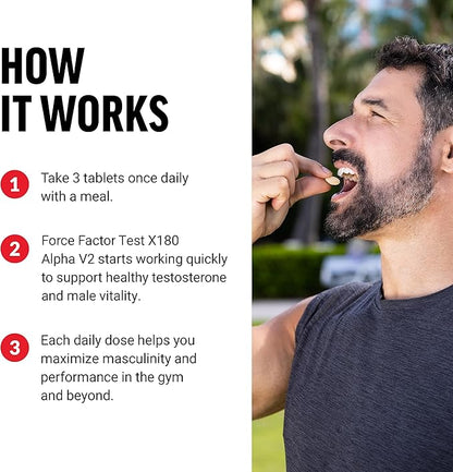 FORCE FACTOR Test X180 Alpha v2 T-Support for Men, T-Supplement to Help Build Strength, Boost Nitric Oxide, and Support Daily Performance, 120 Tablets